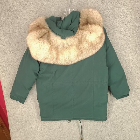 Boundary Waters Jacket Womens Small Green Down Faux Fur Parka Hooded Full Zip - Picture 12 of 14
